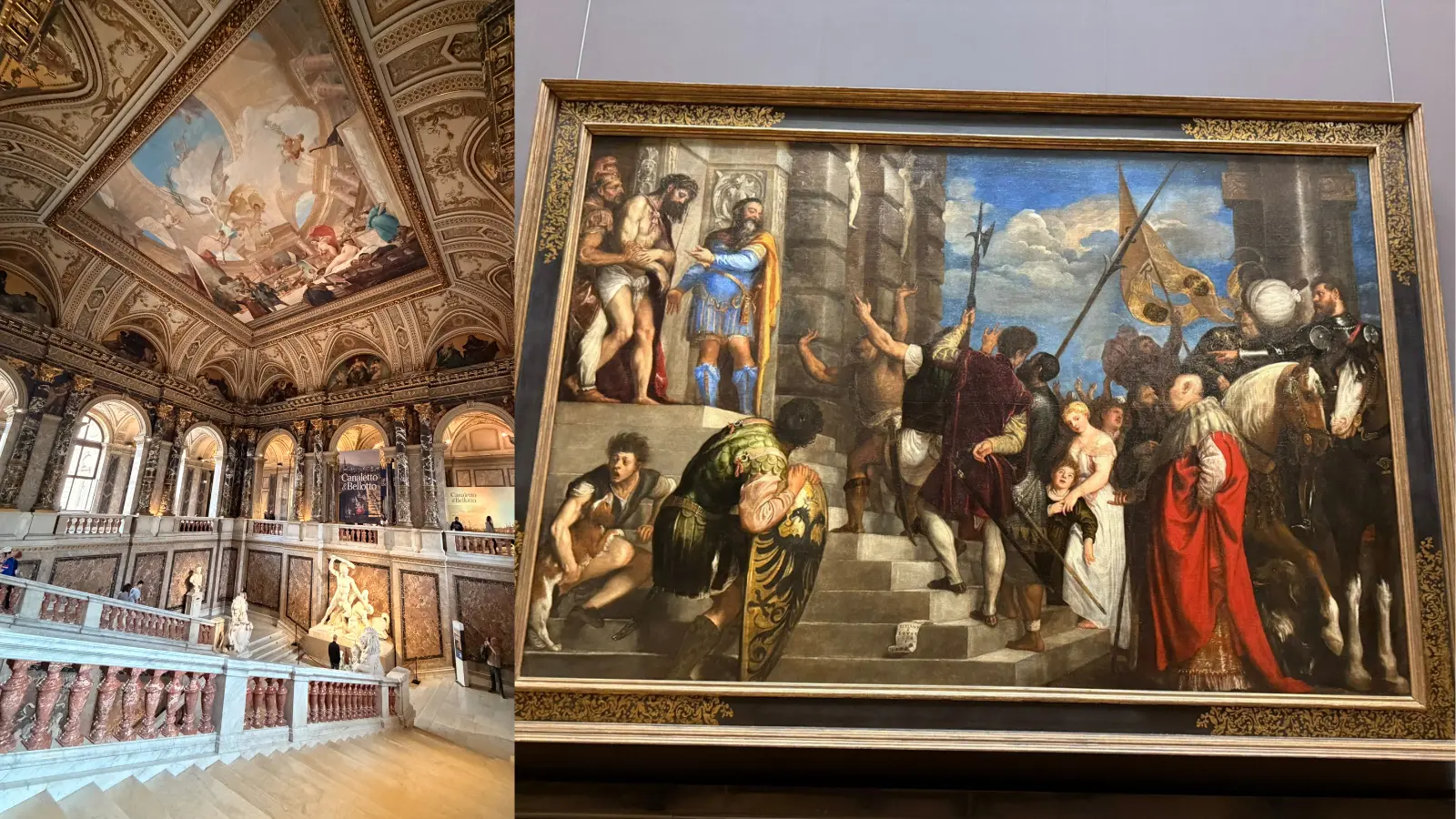 Grand staircase hall of the Kunsthistorisches Museum Wien and Titian’s painting Ecce Homo